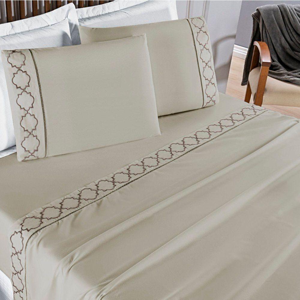 Jogo De Lençol Queen 300 Fios Bordado Infinity 4 Peças - Cáqui - 2