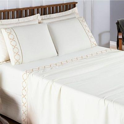 Jogo De Lençol Casal 300 Fios Bordado Infinity 4 Peças - Palha