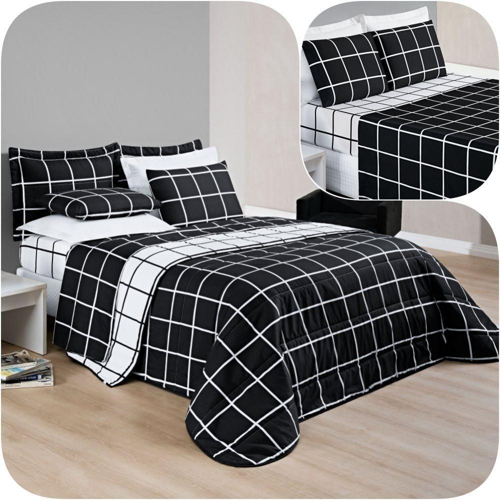 Kit Cobre Leito Solteiro Dustin 200 Fios Com Jogo De Lençol - 5 Peças Preto - 1