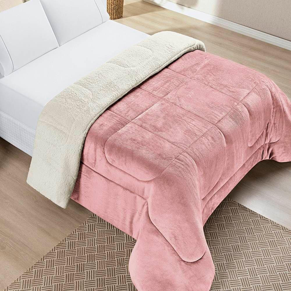 Edredom Queen Coberdrom Dupla Face Sherpa Mantinha Everest Cor Rosa Chiclete - 1