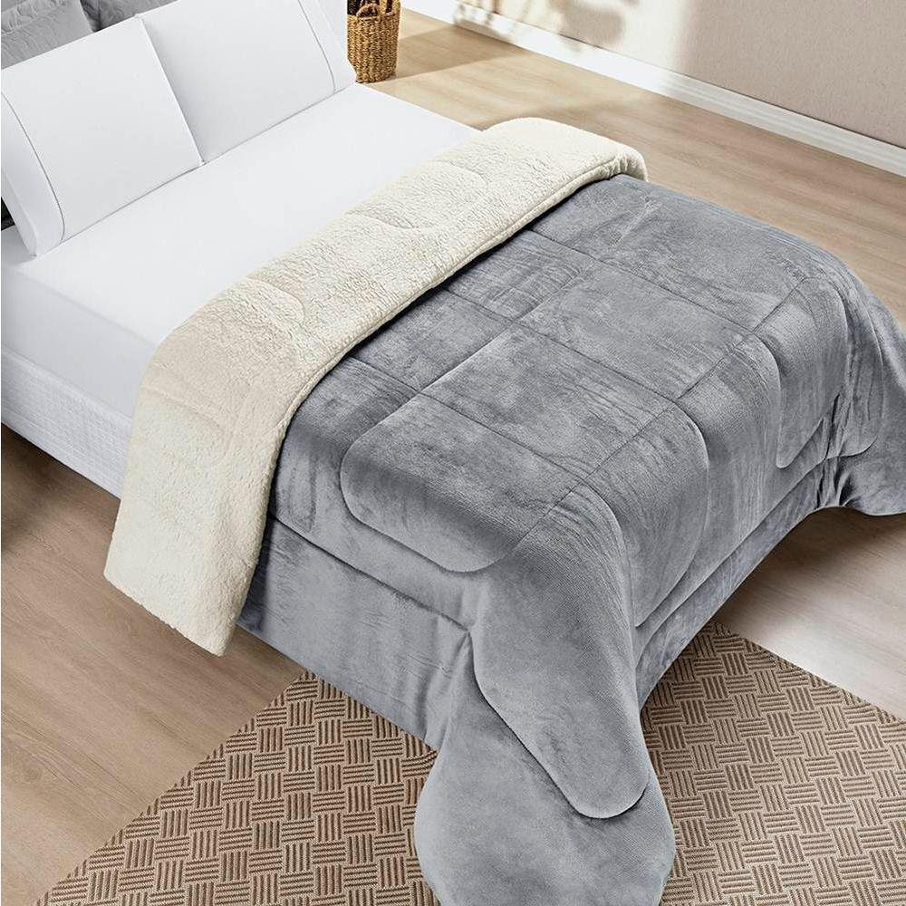 Edredom Queen Coberdrom Dupla Face Sherpa Mantinha Everest Cor Cinza - 1