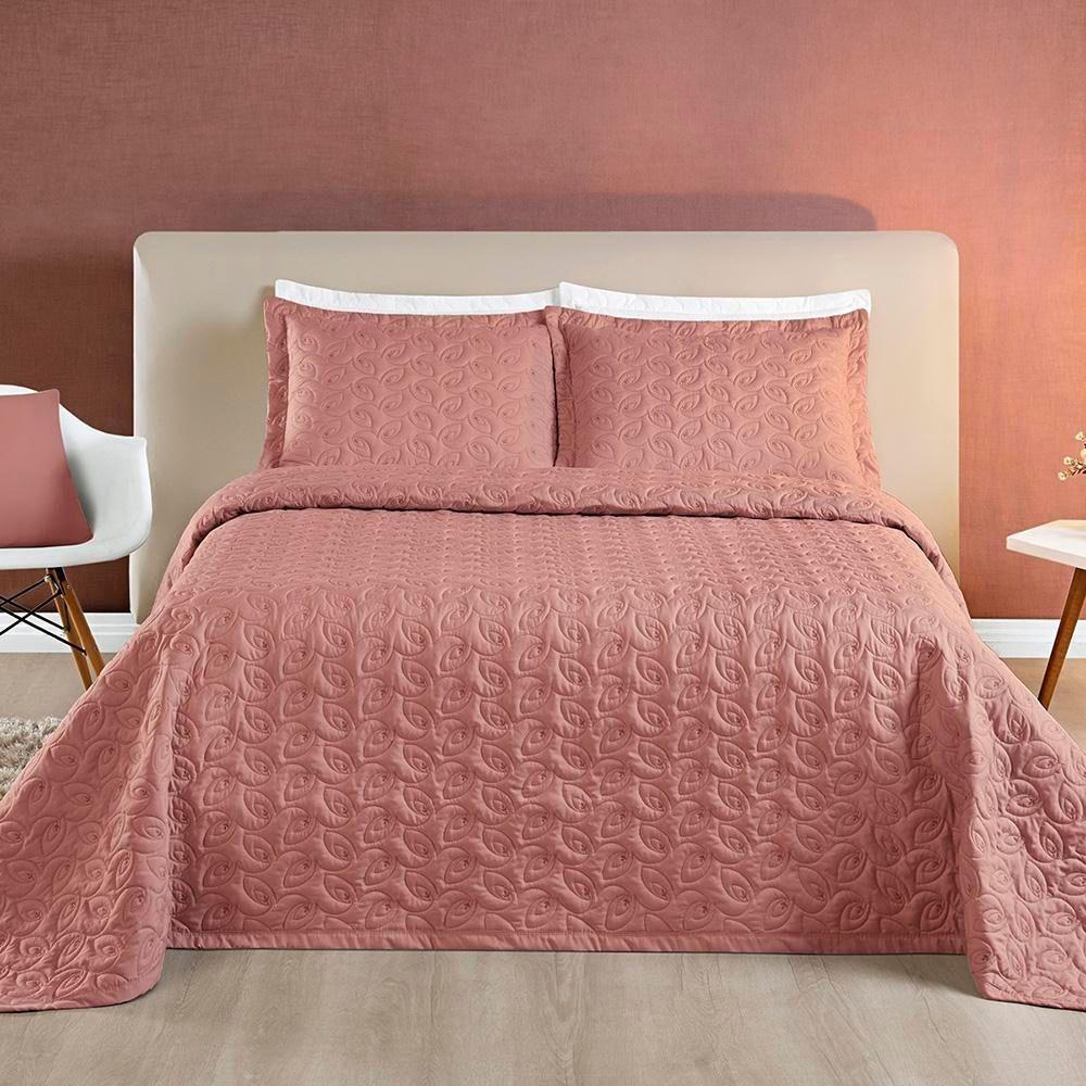 Cobre Leito Casal Agata Bordado Micropercal 200 Fios 3 Peças - Rose - 3