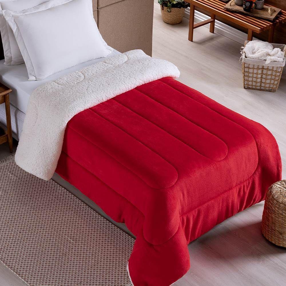 Edredom Solteiro Coberdrom Noruega Sherpa-mantinha 1 Peça - Vermelho - 2
