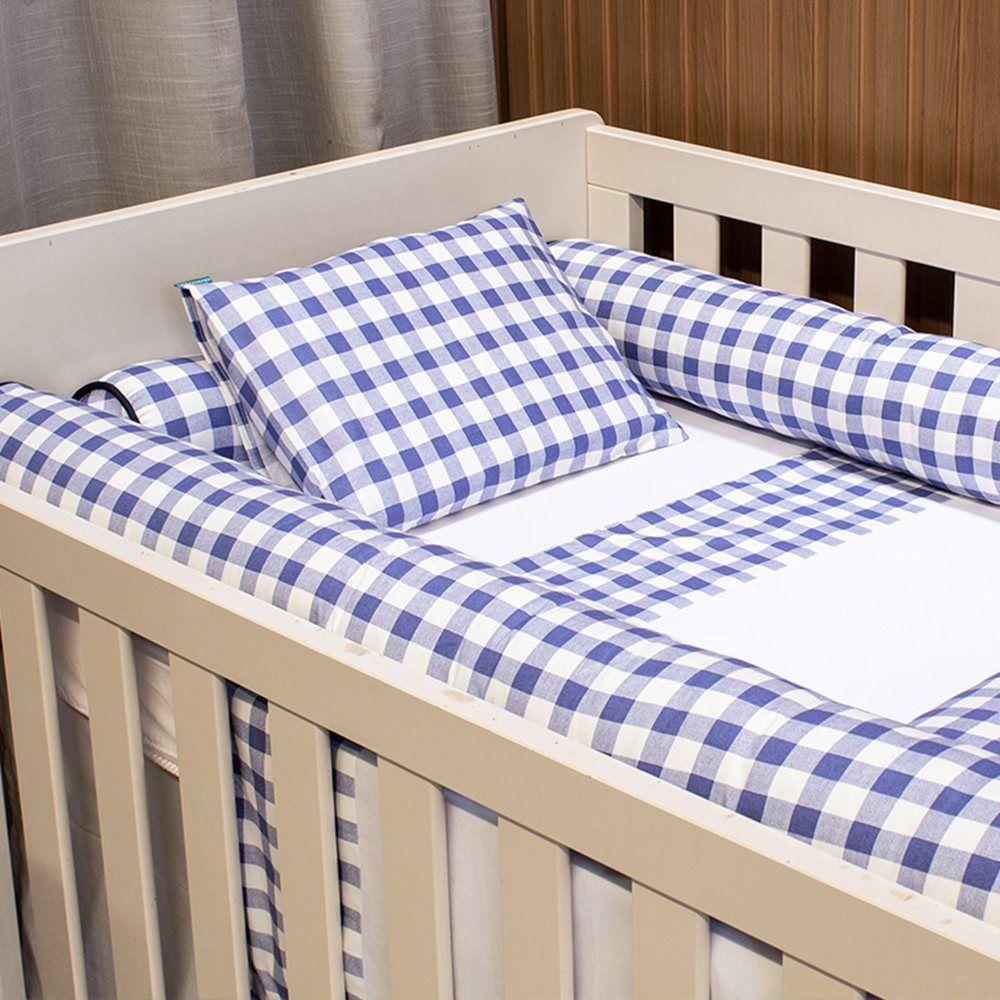 Jogo De Lençol Para Berço Americano 100% Algodão 3 Peças - Xadrez Azul - 2