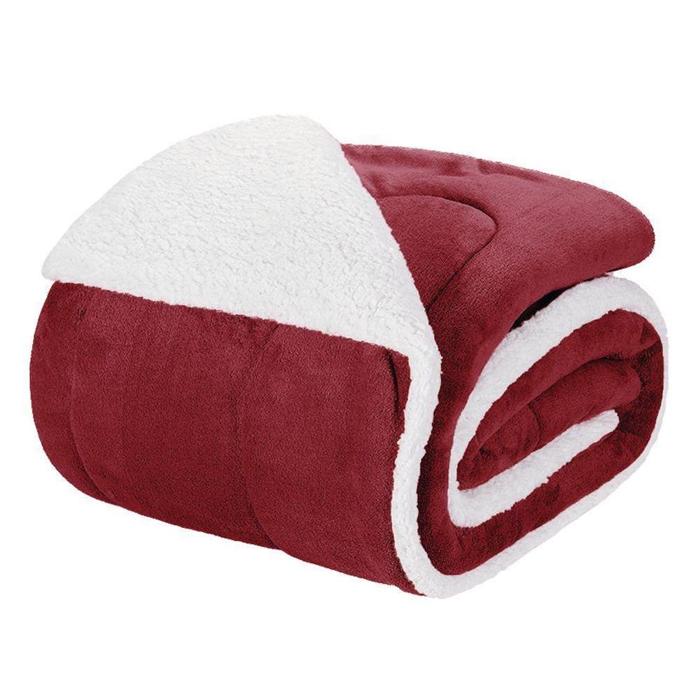 Edredom Solteiro Coberdrom Noruega Sherpa-mantinha 1 Peça - Vinho - 1