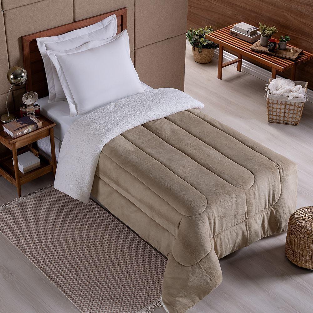Edredom Solteiro Coberdrom Noruega Sherpa-mantinha 1 Peça - Bege - 2
