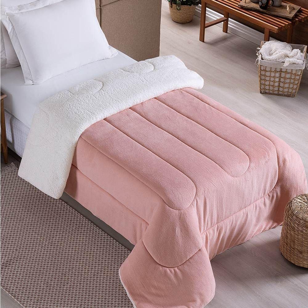 Edredom Solteiro Coberdrom Noruega Sherpa-mantinha 1 Peça - Rosa - 3