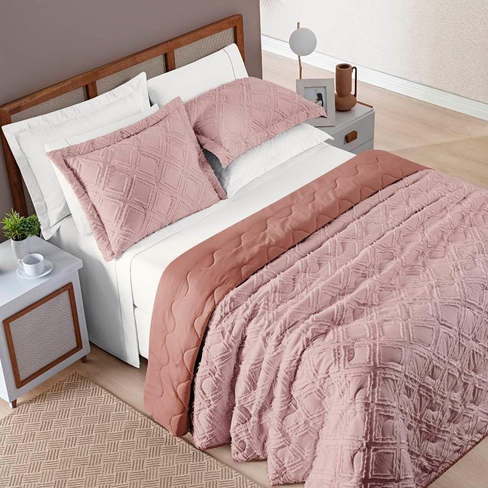 Cobre Leito Casal Padrão Aveline Micropercal 300 Fios 3 Peças - Rose - 1