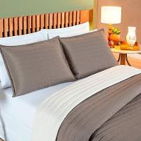 Cobre Leito Casal Padrão Mult Colors Dupla Face Micropercal 200 Fios 3 Peças - Camafeu-palha - 2