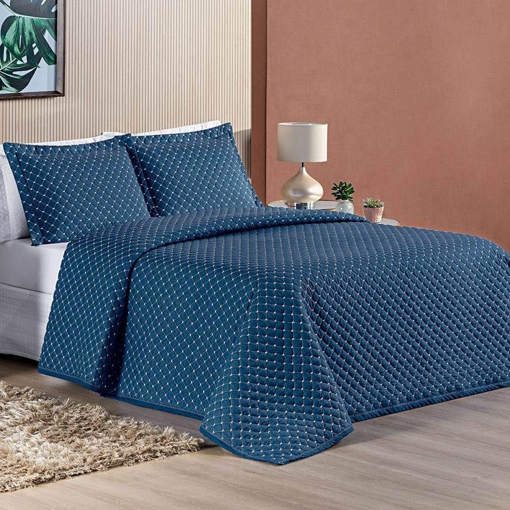 Cobre Leito Queen Amarilis Micropercal 200 Fios 3 Peças - Marinho - 1