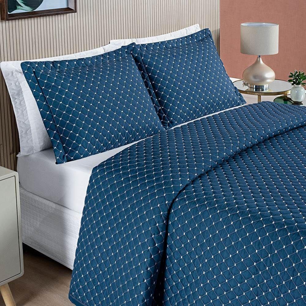 Cobre Leito Queen Amarilis Micropercal 200 Fios 3 Peças - Marinho - 2