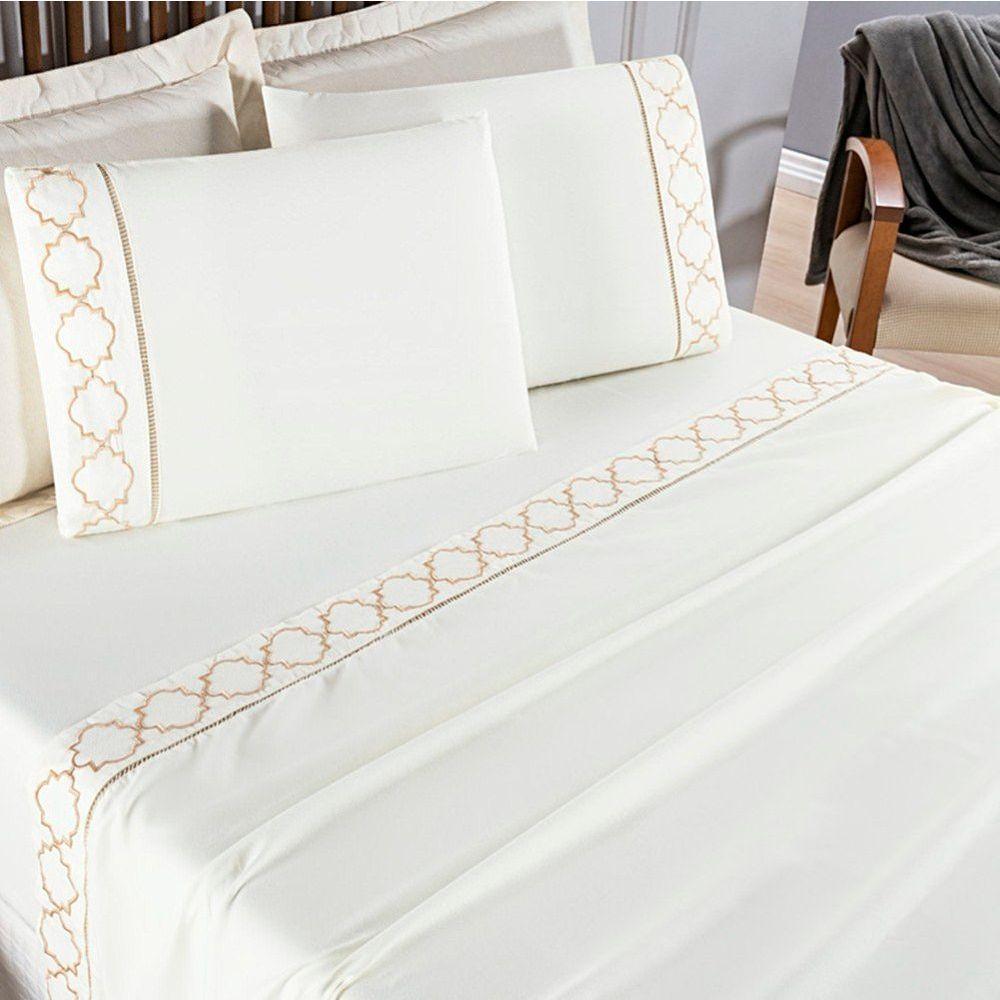 Jogo De Lençol Queen 300 Fios Bordado Infinity 4 Peças - Palha - 2