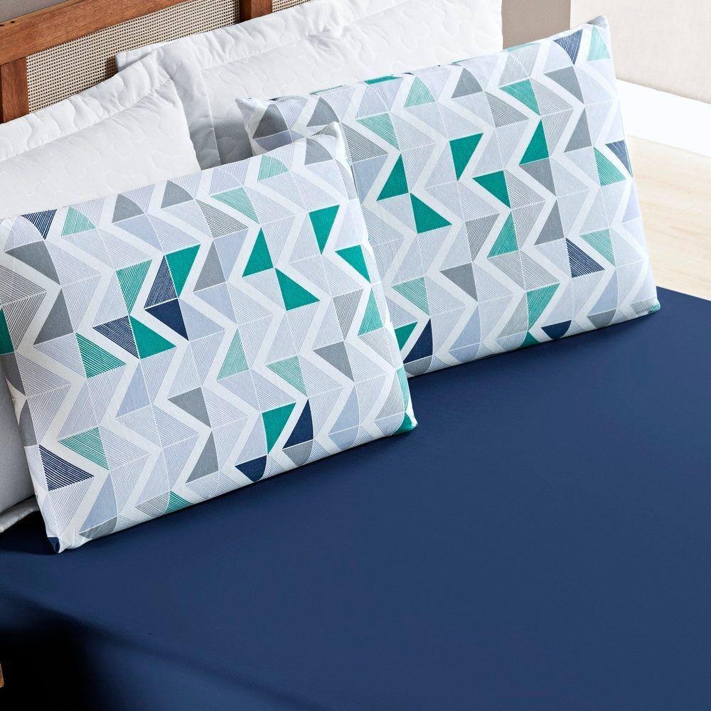 Jogo De Lençol Queen Quality Malha 100% Algodão 3 Peças - Geométrico Azul - 2