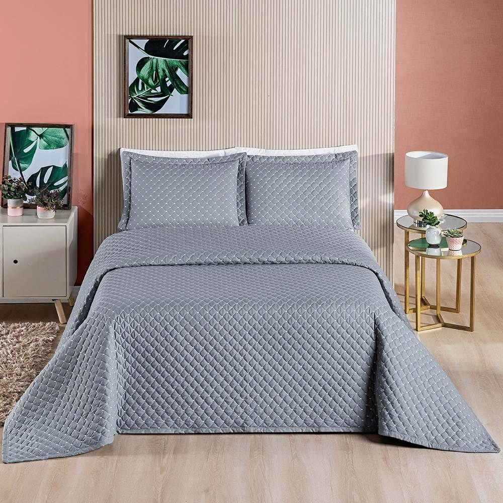 Cobre Leito Queen Amarilis Micropercal 200 Fios 3 Peças - Cinza - 3