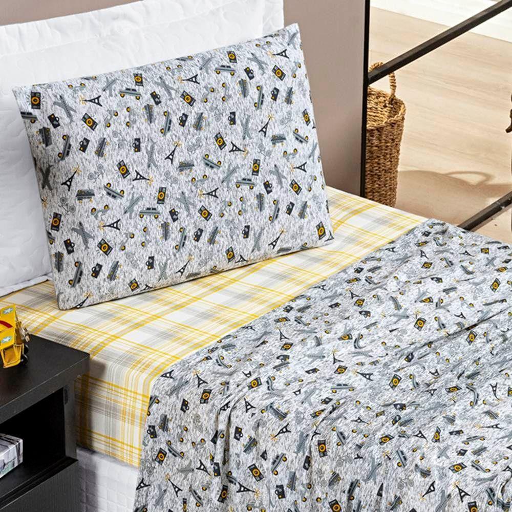 Jogo De Lençol Solteiro Joy Malha 100% Algodão Estampado 3 Peças Cor Adventuree - 1