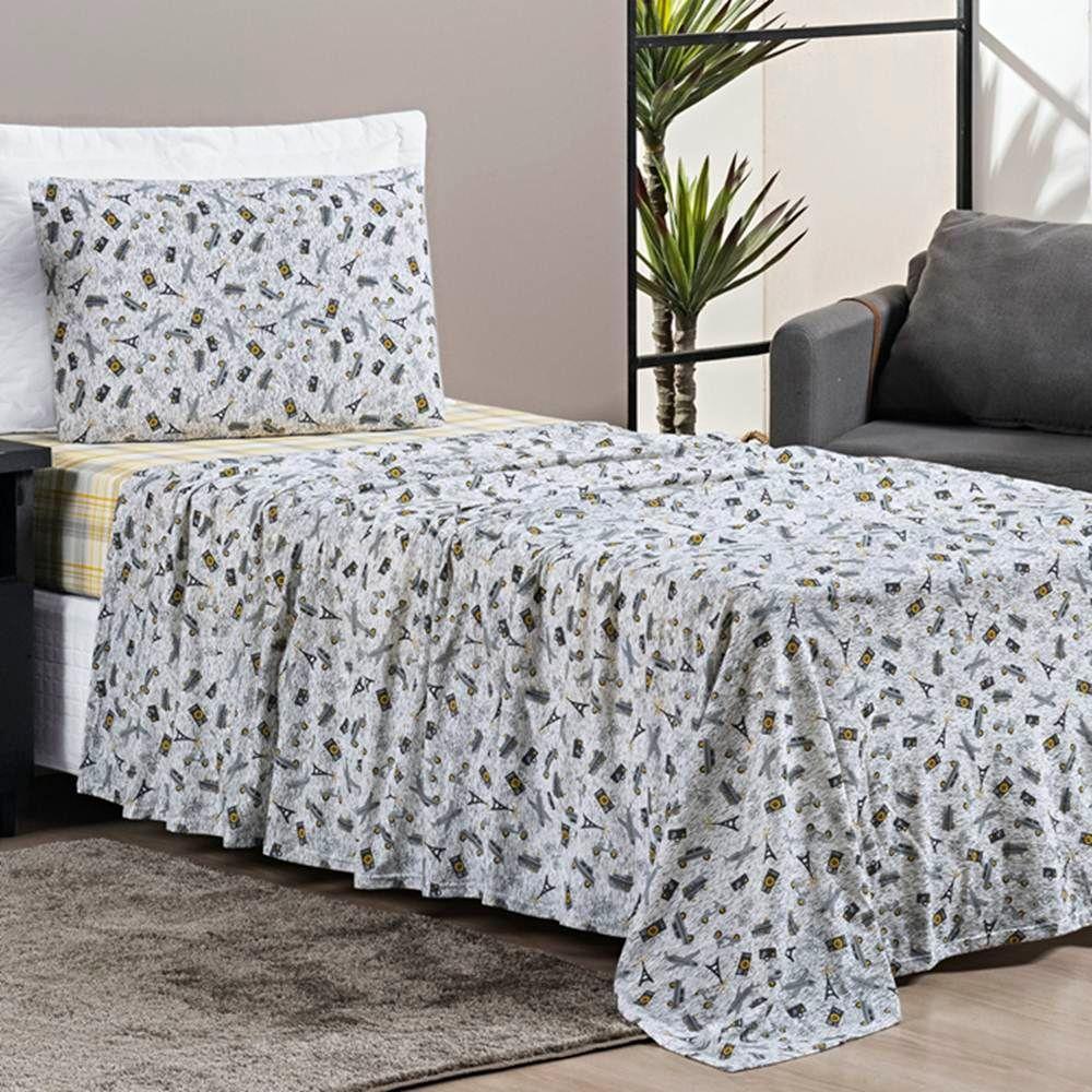 Jogo De Lençol Solteiro Joy Malha 100% Algodão Estampado 3 Peças Cor Adventuree - 2