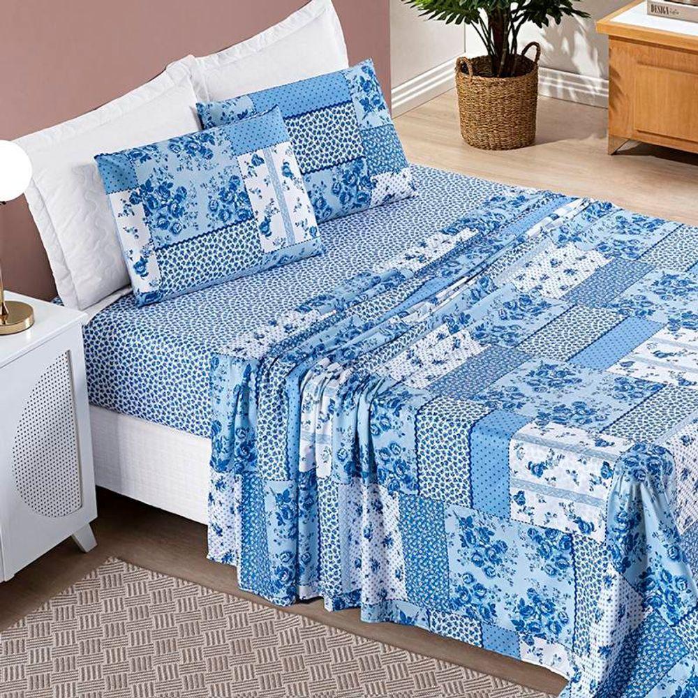 Jogo De Lençol Casal Padrão Bouti Estampado 4 Peças - Azul Sereno - 2