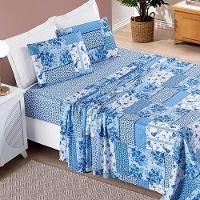 Jogo De Lençol Casal Padrão Bouti Estampado 4 Peças - Azul Sereno - 2