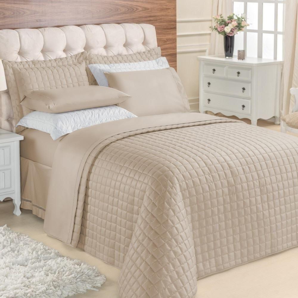 Kit Top Line Cobre Leito King 180 Fios + Jogo De Lençol - 7 Peças Cáqui - 1