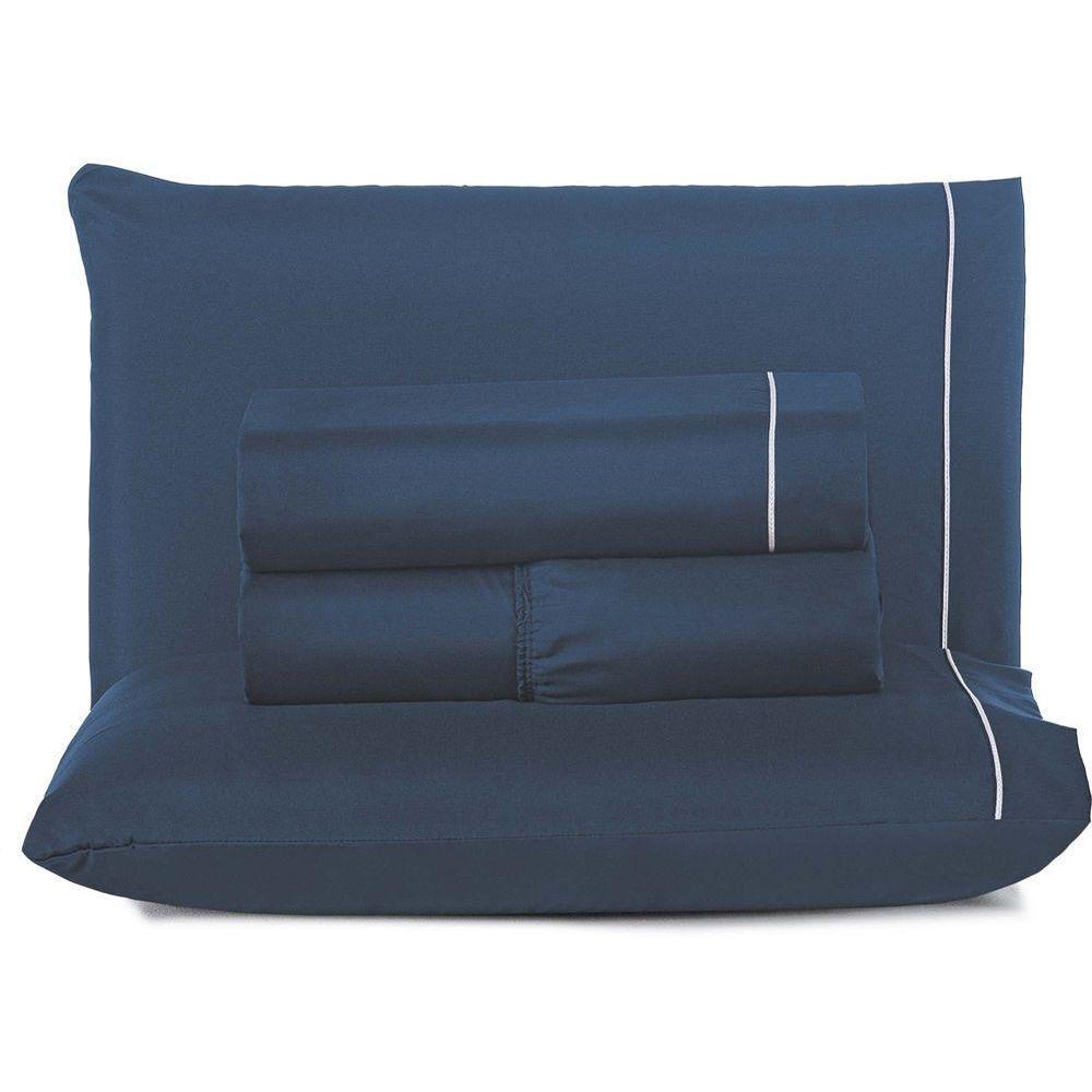 Jogo De Lençol Queen Top Line 180 Fios 4 Peças - Azul Marinho - 1