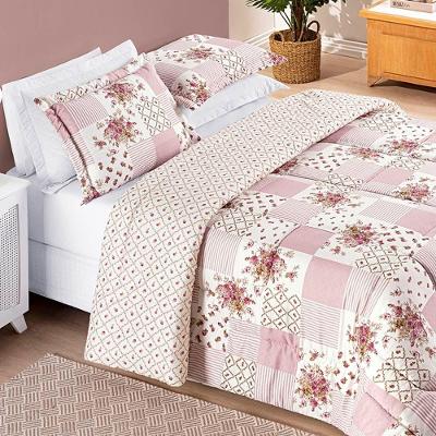 Edredom Casal Padrão Bouti Dupla Face 3 Peças - Rosa Matura