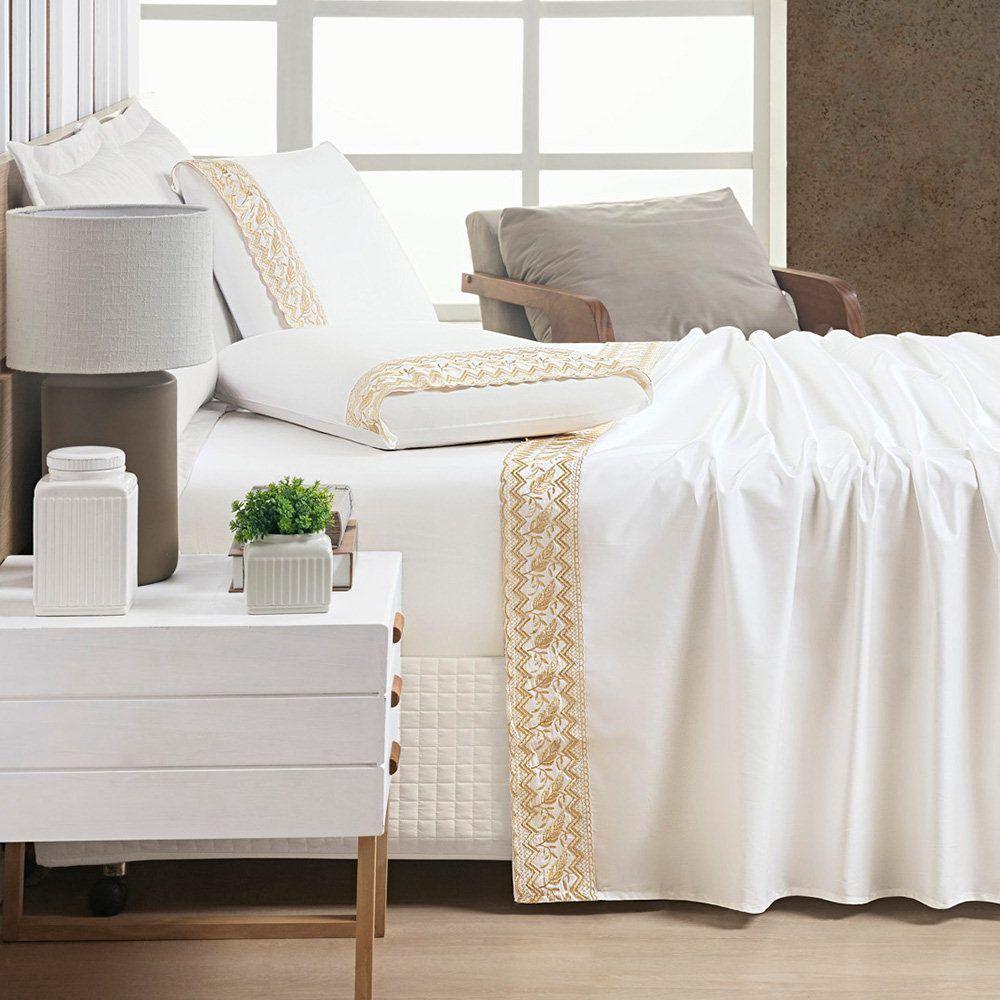 Jogo De Lençol King Supreme Percal 400 Fios Acetinado 4 Peças - Off White - 1