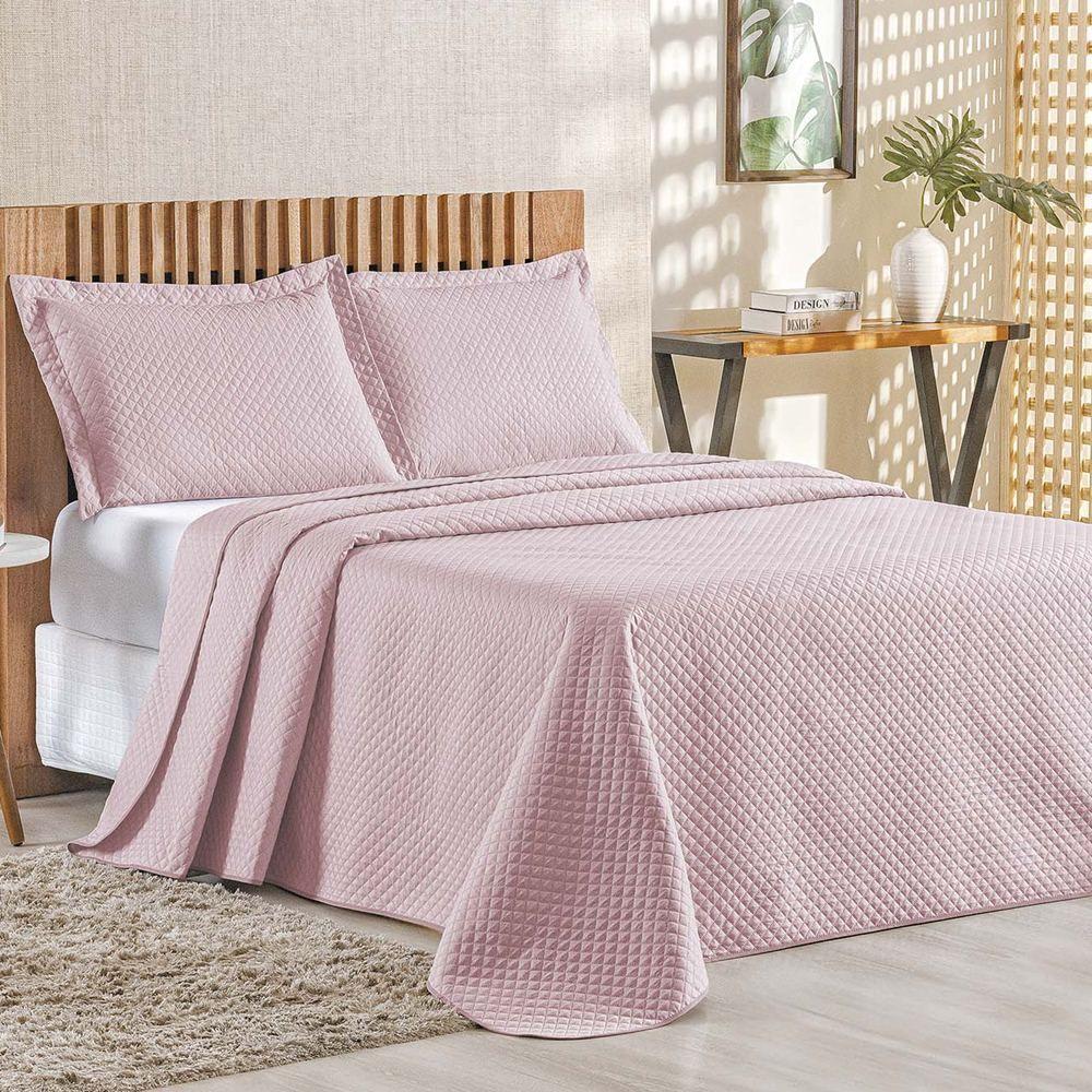 Cobre Leito Queen Bouti Mavie Geométrico 180 Fios 3 Peças - Rose - 1