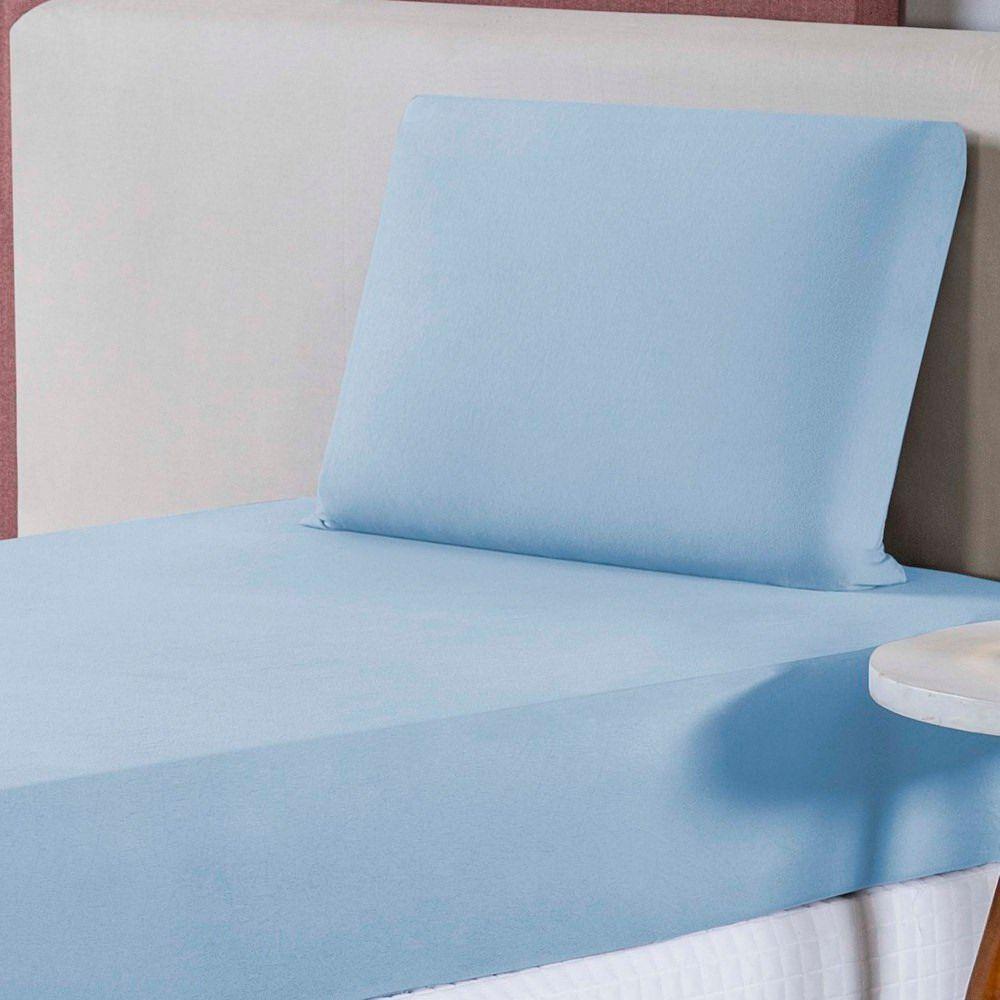 Jogo De Lençol Solteiro Malha 100% Algodão 2 Peças - Azul Bebe - 2