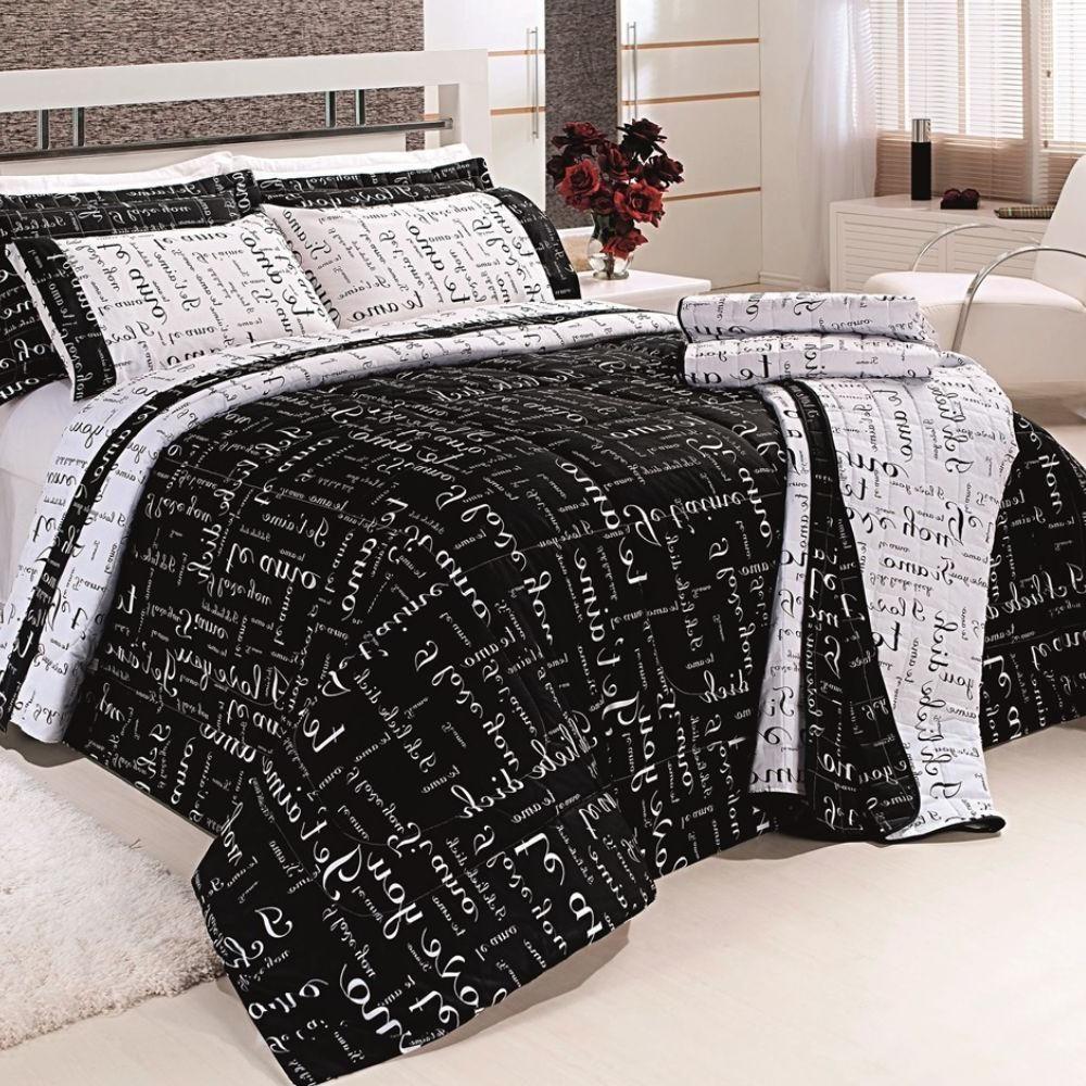 Edredom Queen Te Amo Dupla Face 150 Fios Algodão 5 Peças - Preto-branco - 1