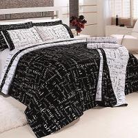 Edredom Queen Te Amo Dupla Face 150 Fios Algodão 5 Peças - Preto-branco - 1