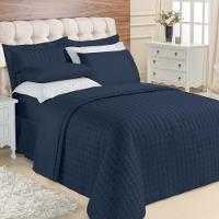 Kit Top Line Cobre Leito King 180 Fios + Jogo De Lençol - 7 Peças Marinho - 1