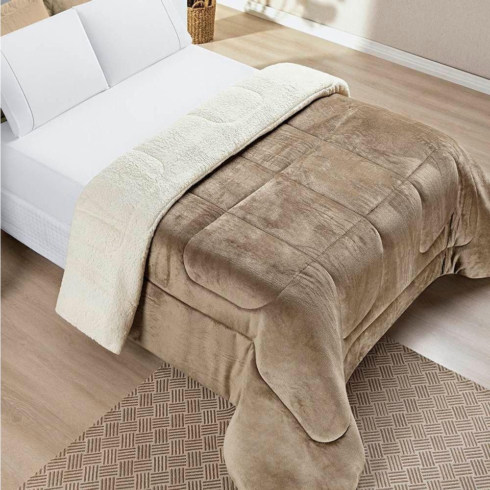 Edredom Queen Coberdrom Dupla Face Sherpa Mantinha Everest Cor Kaqui - 1