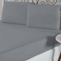 Jogo De Lençol Casal Padrão Malha 100% Algodão 3 Peças - Cinza - 1