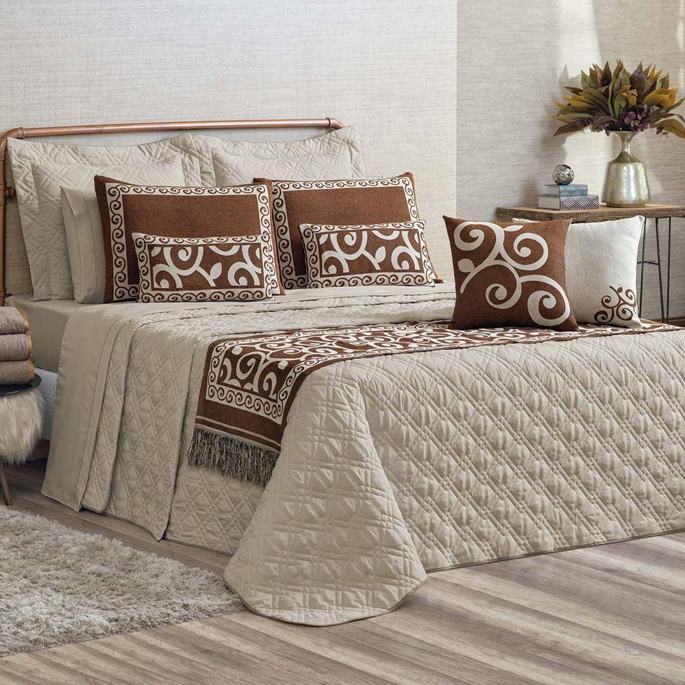 Kit Cobre Leito Queen Turin Com Almofadas E Peseira 180 Fios 10 Peças - Caqui - 1