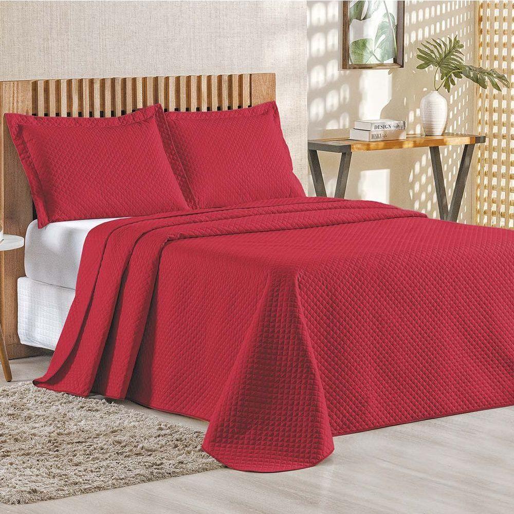Cobre Leito Queen Bouti Mavie Geométrico 180 Fios 3 Peças - Vermelho - 1