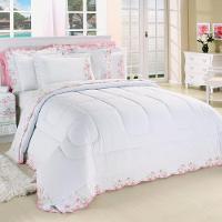 Edredom Queen Emozione Percal 200 Fios 100% Algodão Bordado 5 Peças - Branco - 1