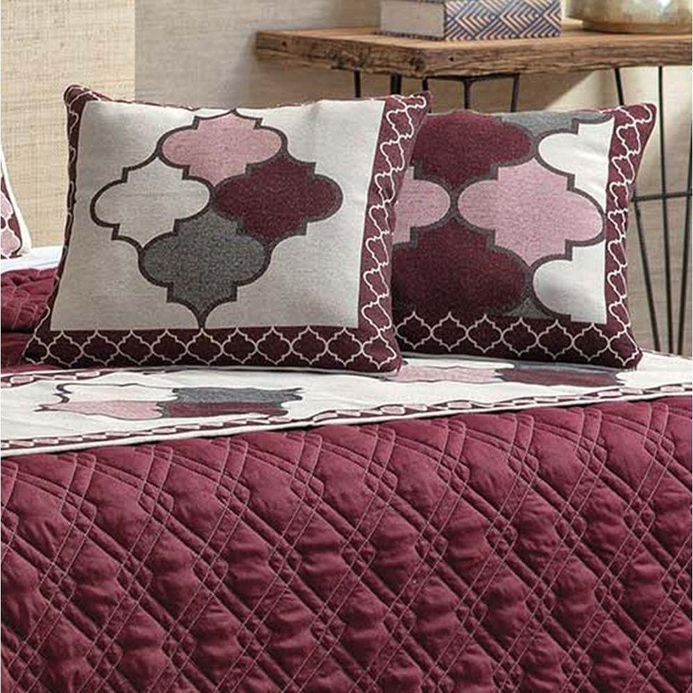 Kit Cobre Leito Queen Turin Com Almofadas E Peseira 180 Fios 10 Peças - Vinho - 2