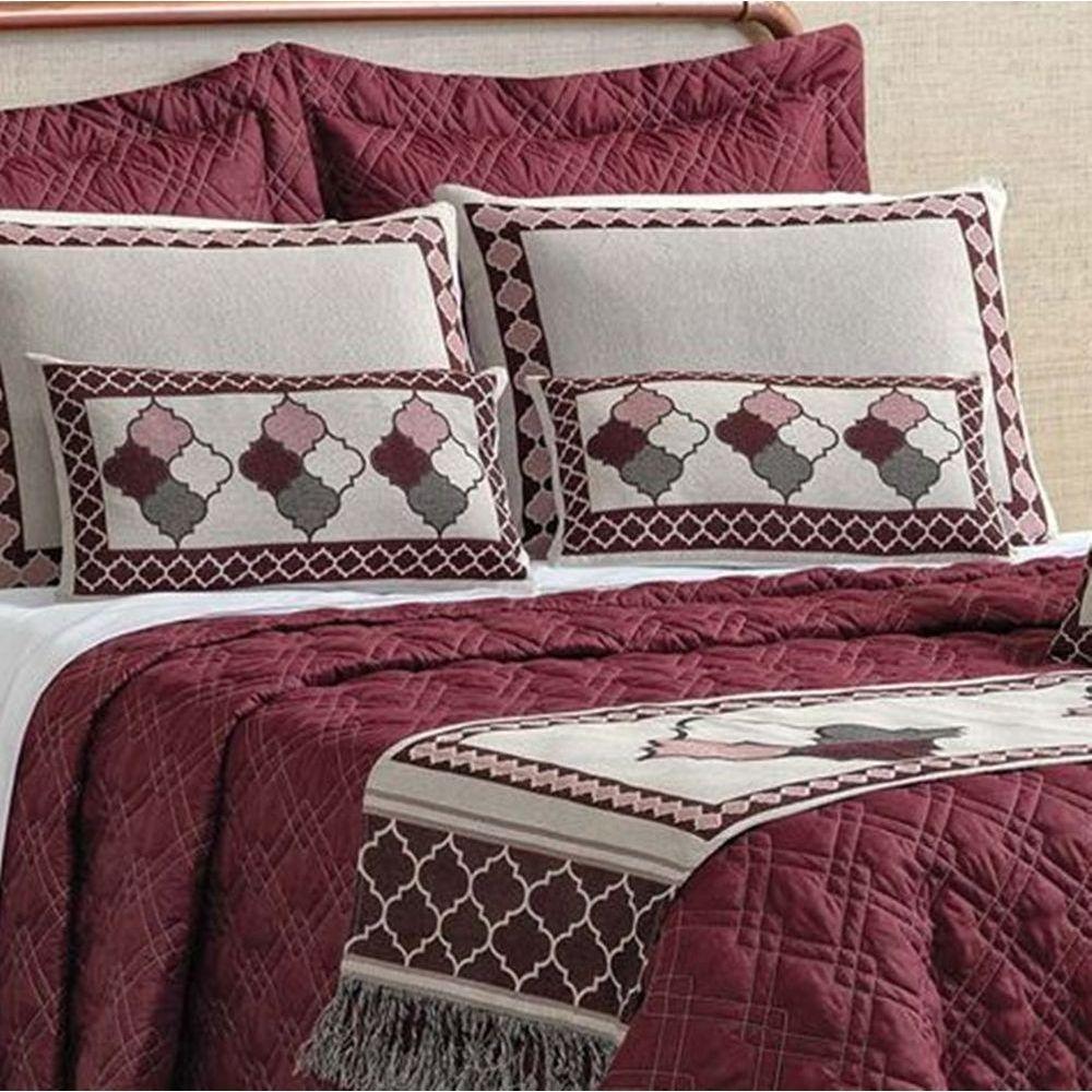 Kit Cobre Leito Queen Turin Com Almofadas E Peseira 180 Fios 10 Peças - Vinho - 3