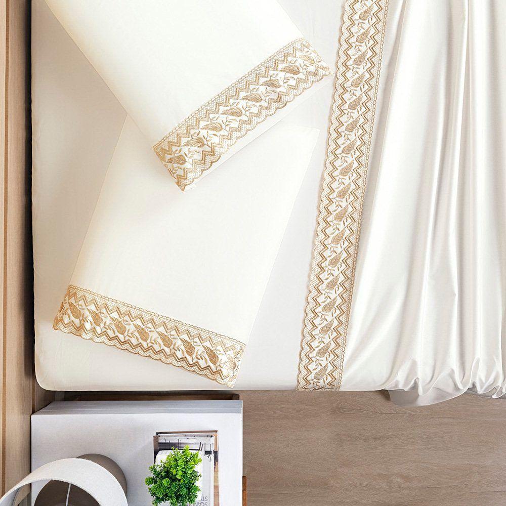 Jogo De Lençol Casal Padrão Supreme Percal 400 Fios Acetinado 4 Peças - Off White - 2