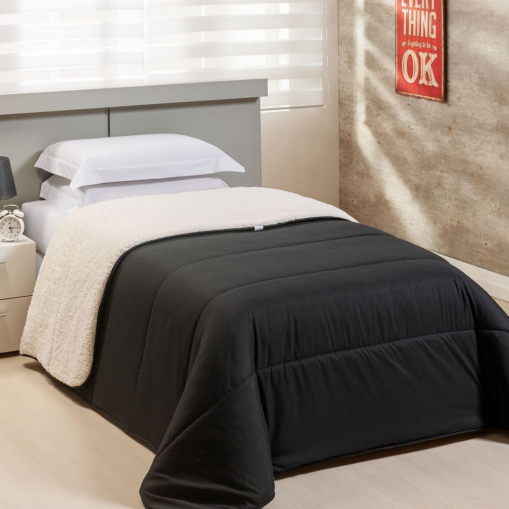 Edredom Solteiro Coberdrom Flupy Percal-sherpa 1 Peça - Preto - 1