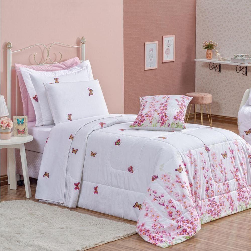 Edredom Solteiro Craft Percal 200 Fios 100% Algodão 3 Peças - Borboletas - 1