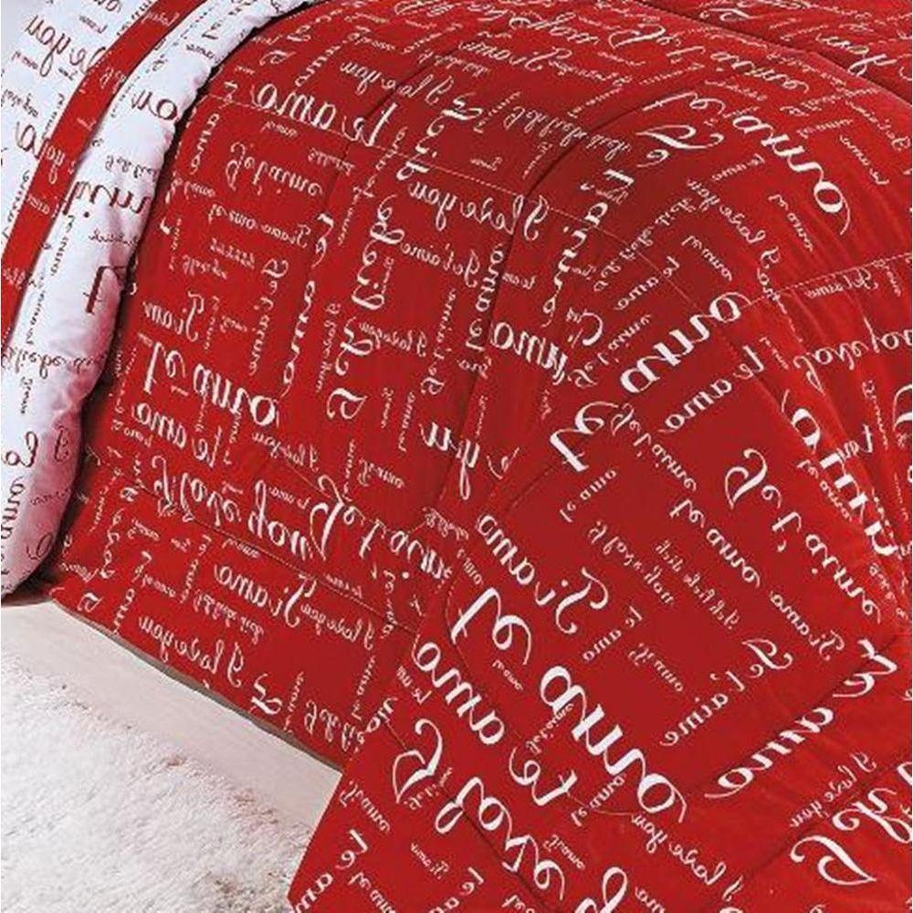 Edredom Queen Te Amo Dupla Face 150 Fios Algodão 5 Peças - Vermelho-branco - 2