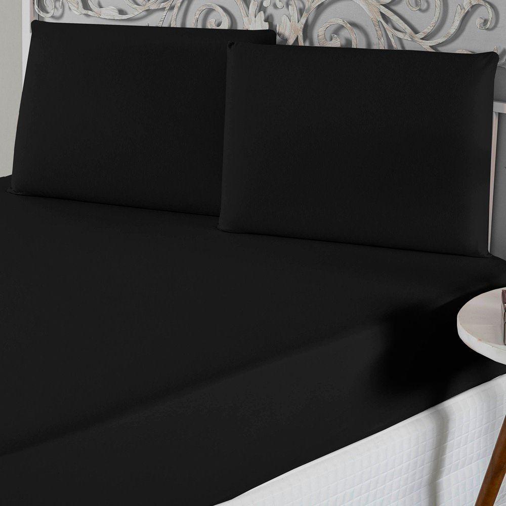 Jogo De Lençol Queen Malha 100% Algodão 3 Peças - Preto - 1
