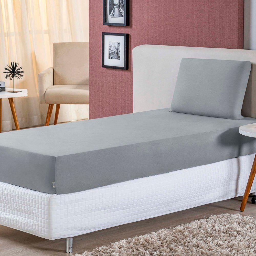 Jogo De Lençol Solteiro Malha 100% Algodão 2 Peças - Cinza - 1