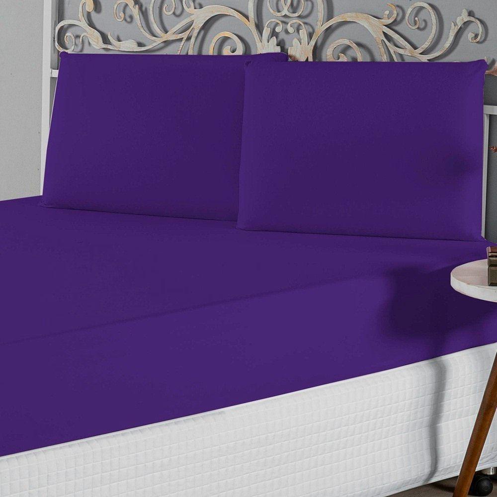 Jogo De Lençol Casal Padrão Malha 100% Algodão 3 Peças - Roxo - 1