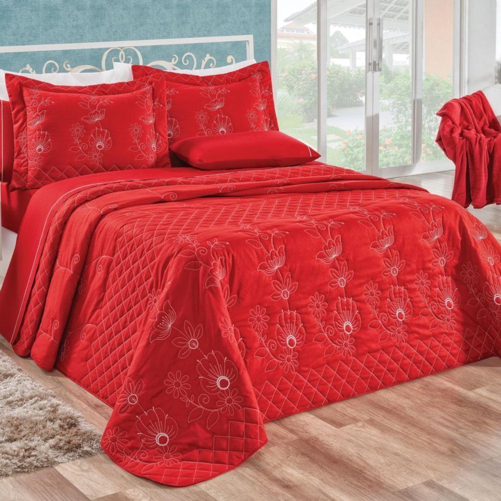 Cobre Leito Queen Percal 150 Fios 100% Algodão 5 Peças Mirabello - Vermelho - 1