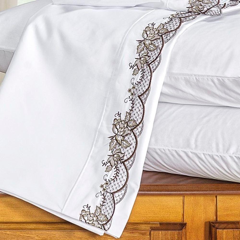 Jogo De Lençol Queen Bordado 100% Algodão 4 Peças Mondrean - Branco - 2