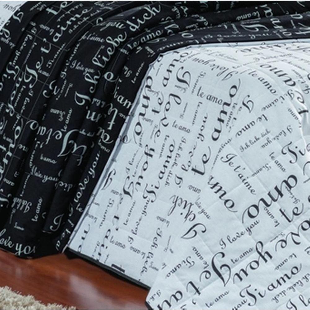 Cobre Leito Queen Te Amo Dupla Face 150 Fios Algodão 3 Peças - Preto-branco - 2