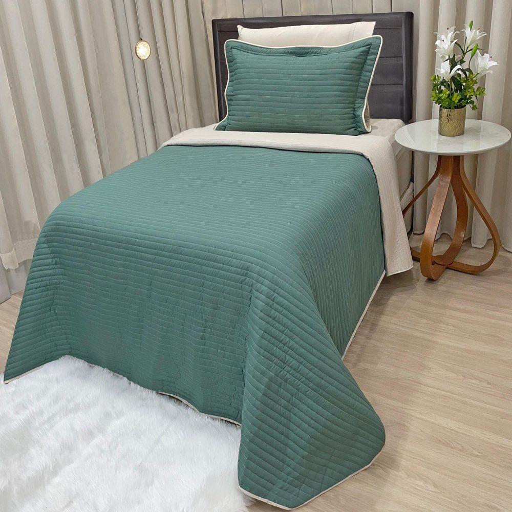 Cobre Leito Solteiro Dual Micropercal 200 Fios Dupla Face 2 Peças - Esmeralda - 1