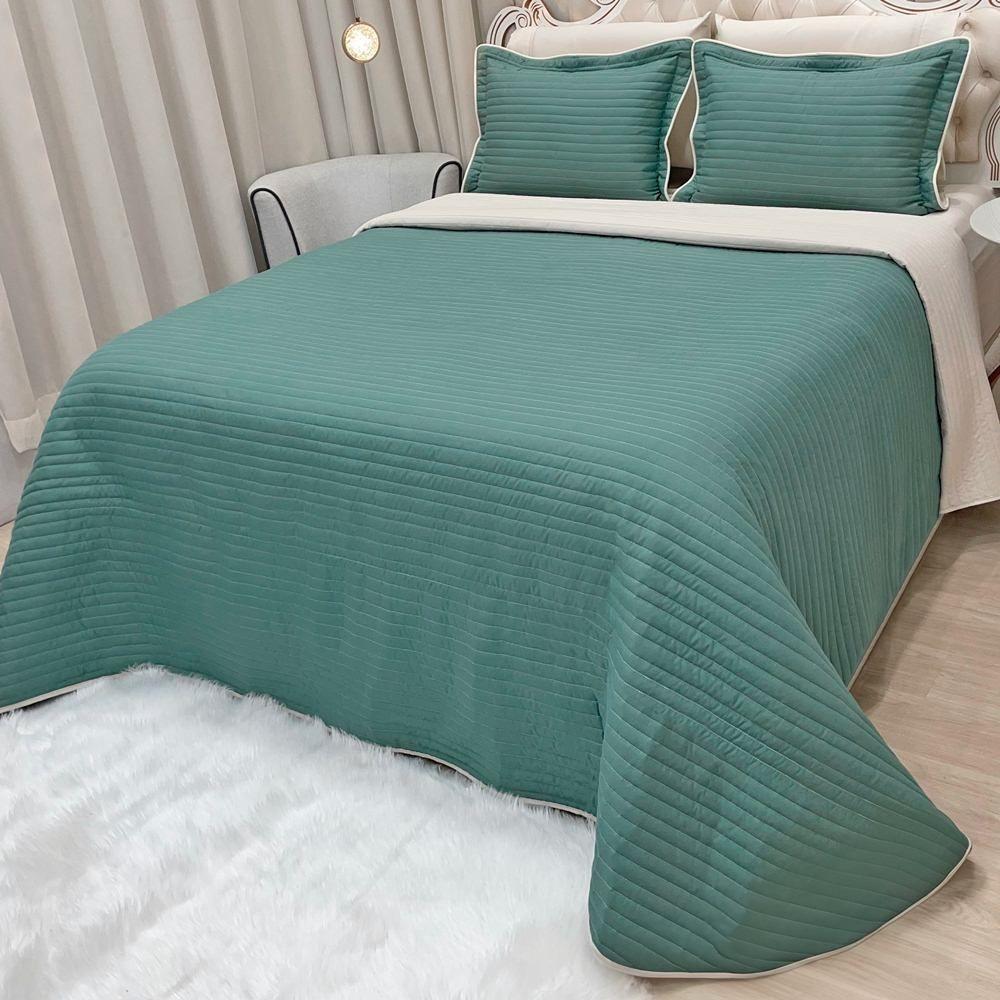Cobre Leito Queen Dual Micropercal 200 Fios Dupla Face 3 Peças - Esmeralda - 1